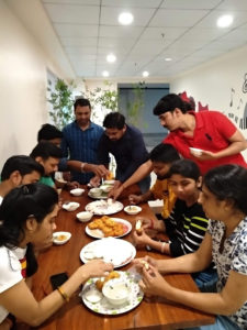 The team having breakfast