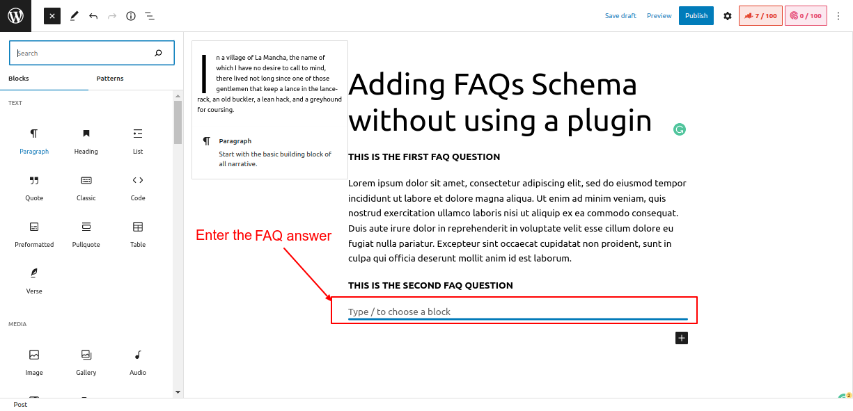 Enter the FAQ answer