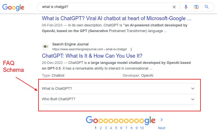 Example of FAQ schema in action