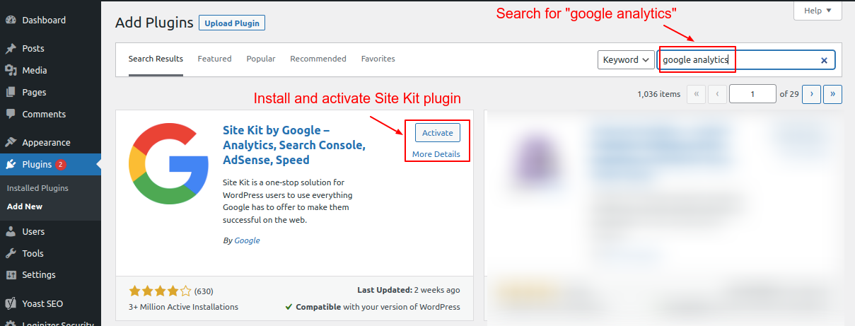 Install and activate the Site Kit plugin