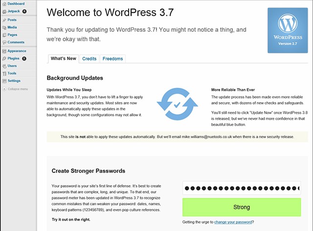 WordPress 3.7 Dashboard screen